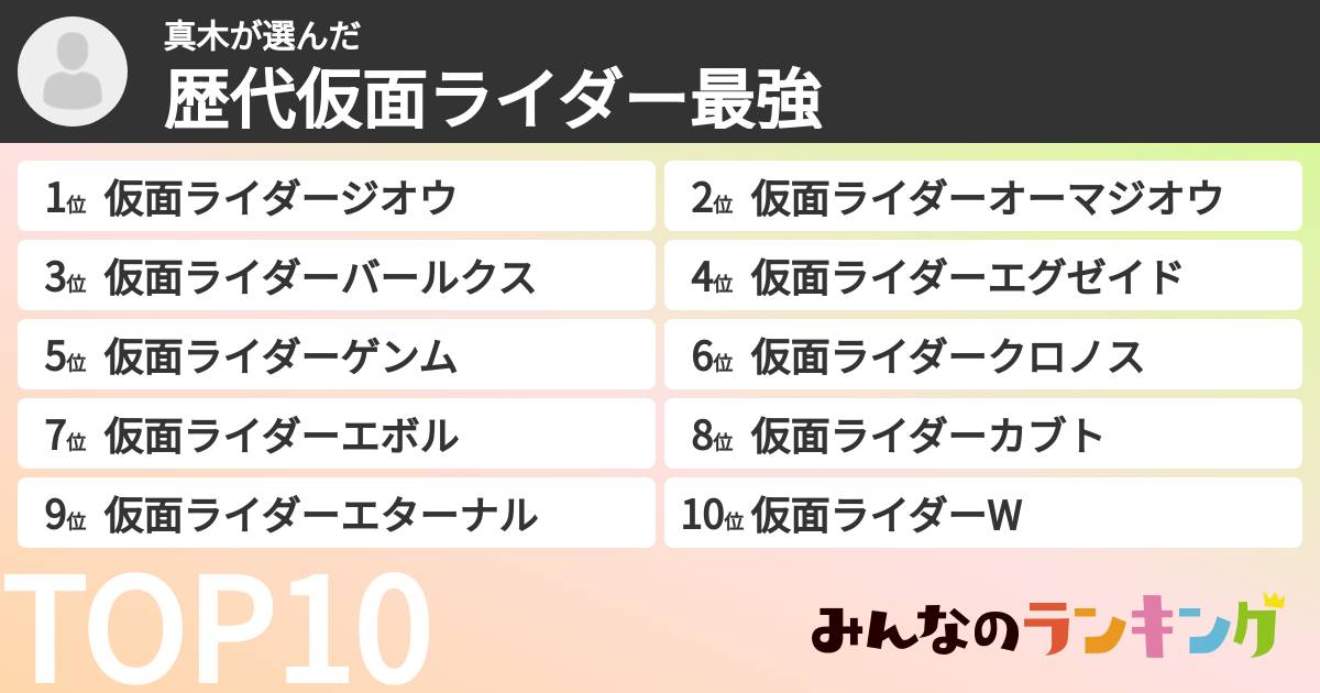 真木さんの「歴代仮面ライダー最強ランキング」