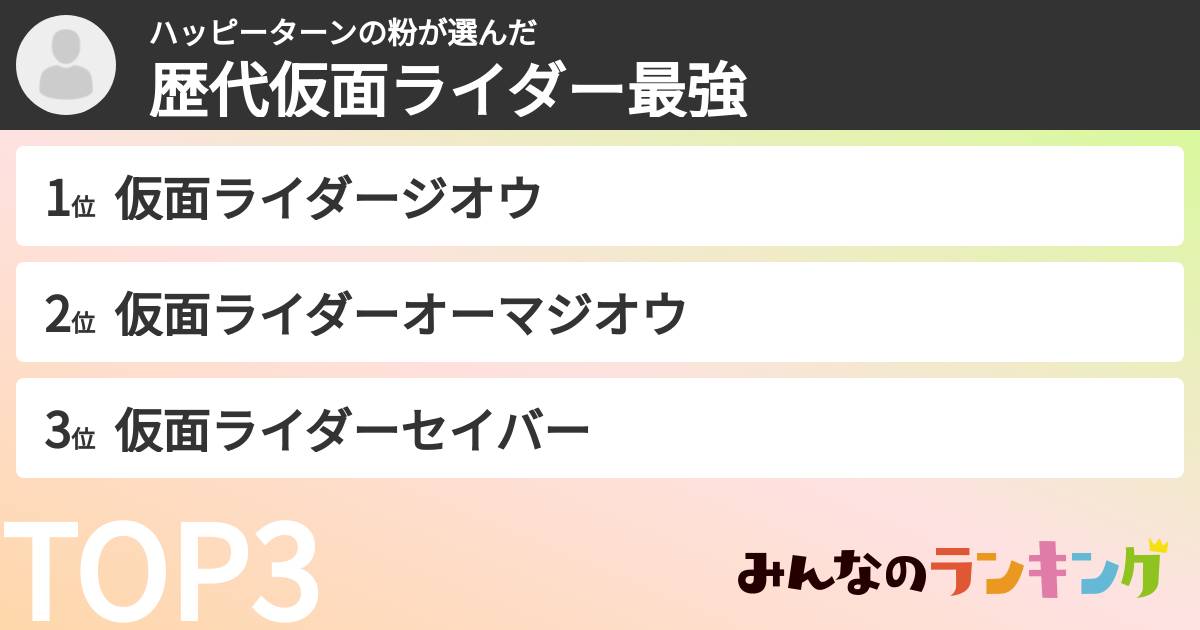 ハッピーターンの粉さんの「歴代仮面ライダー最強ランキング」