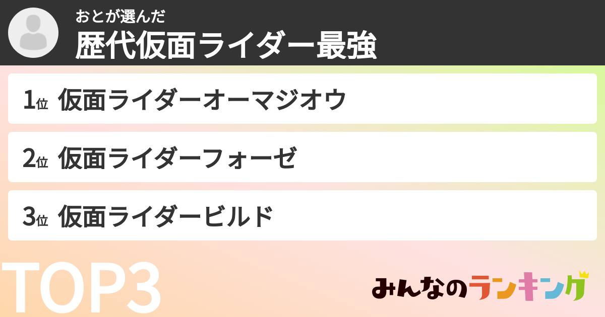 おとさんの「歴代仮面ライダー最強ランキング」