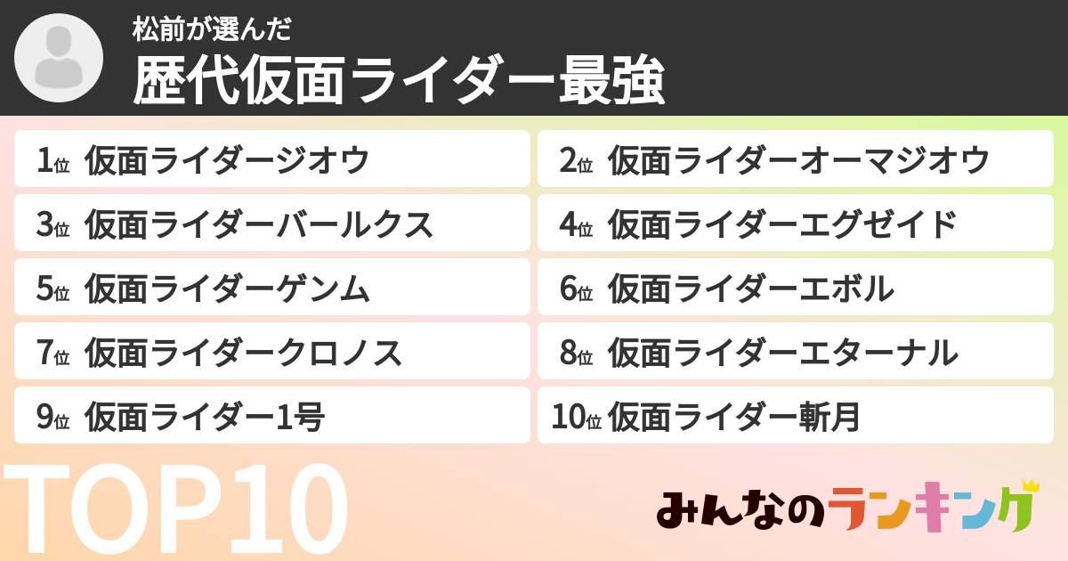 松前さんの「歴代仮面ライダー最強ランキング」
