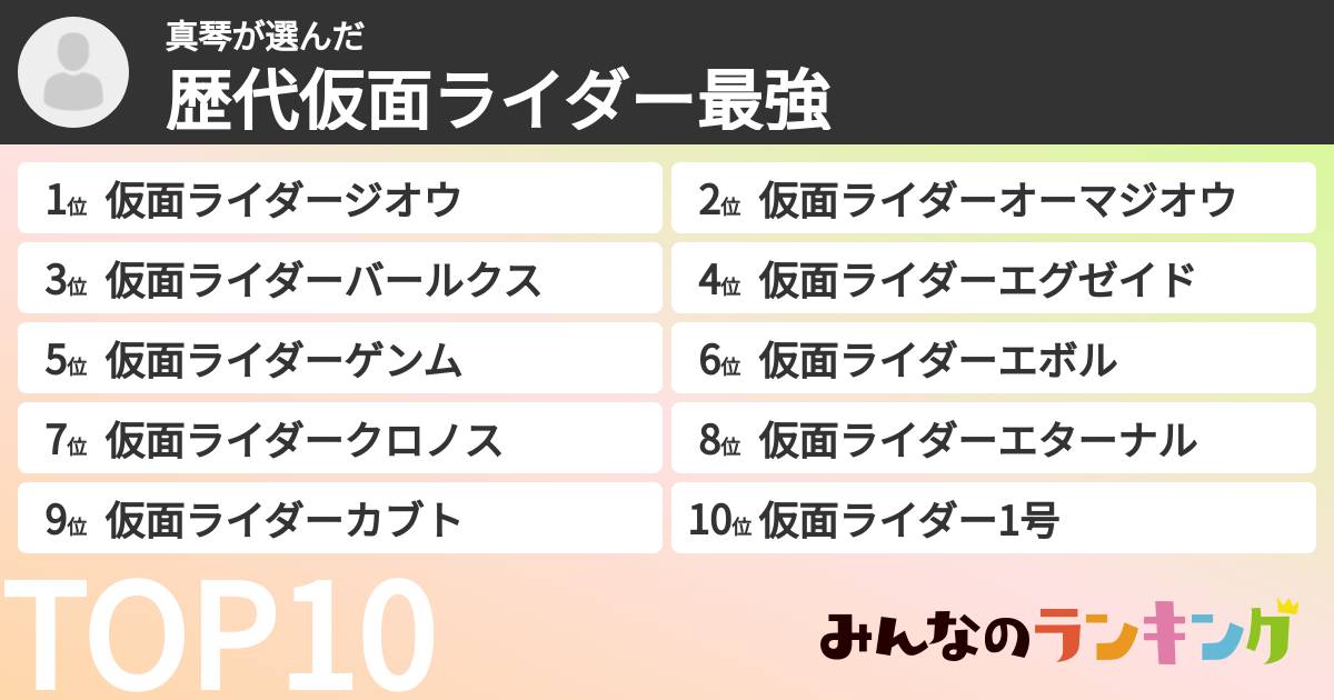 真琴さんの「歴代仮面ライダー最強ランキング」