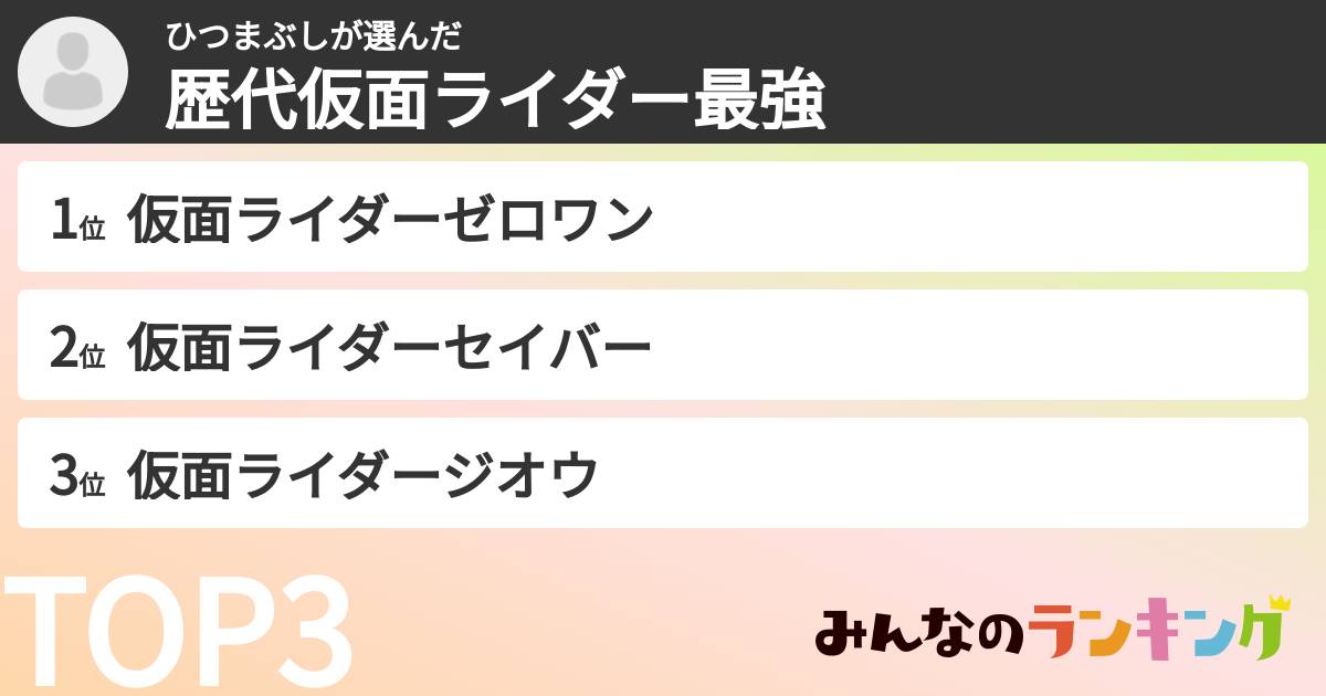 ひつまぶしさんの「歴代仮面ライダー最強ランキング」