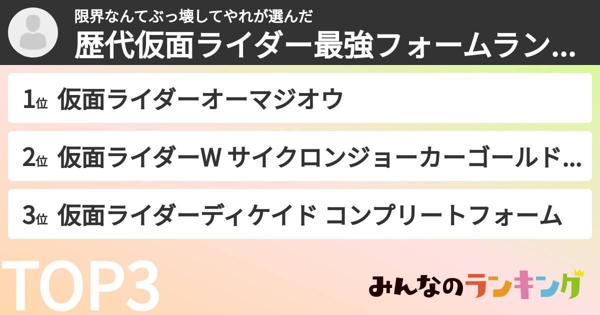 限界なんてぶっ壊してやれさんの「歴代仮面ライダー最強フォームランキング」