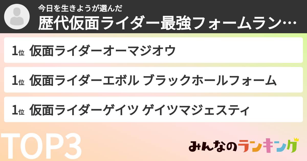 今日を生きようさんの「歴代仮面ライダー最強フォームランキング」