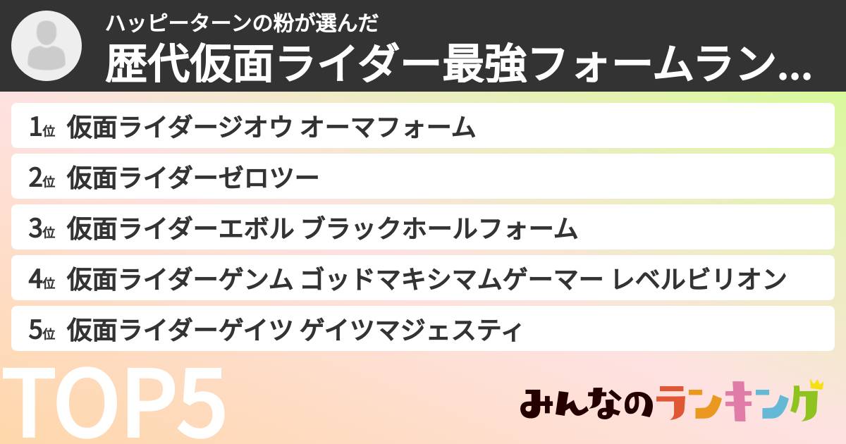 ハッピーターンの粉さんの「歴代仮面ライダー最強フォームランキング」