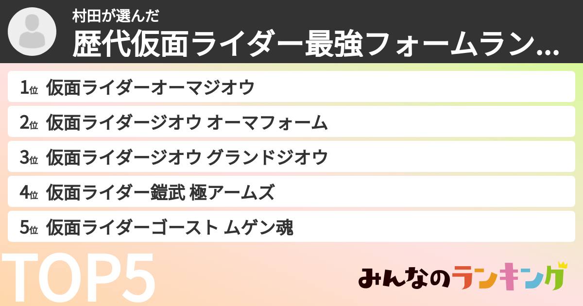 村田さんの「歴代仮面ライダー最強フォームランキング」