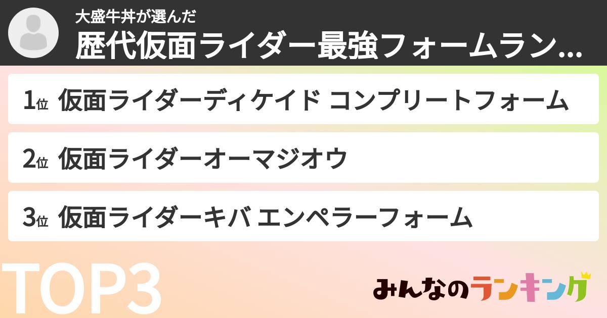 大盛牛丼さんの「歴代仮面ライダー最強フォームランキング」