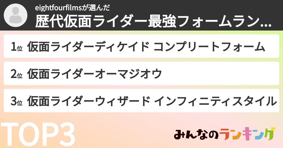 eightfourfilmsさんの「歴代仮面ライダー最強フォームランキング」