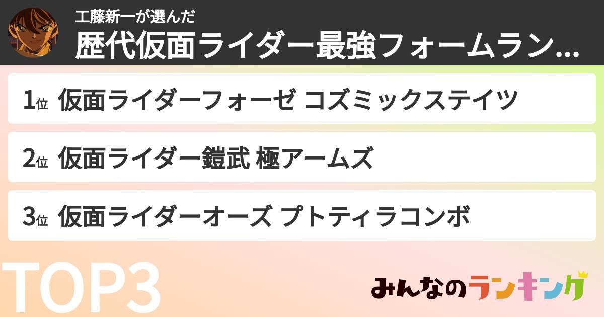 工藤新一さんの「歴代仮面ライダー最強フォームランキング」