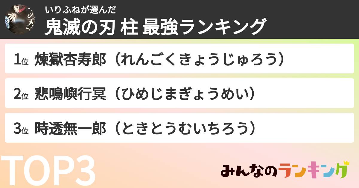 いりふねさんの「鬼滅の刃 柱 最強ランキング」