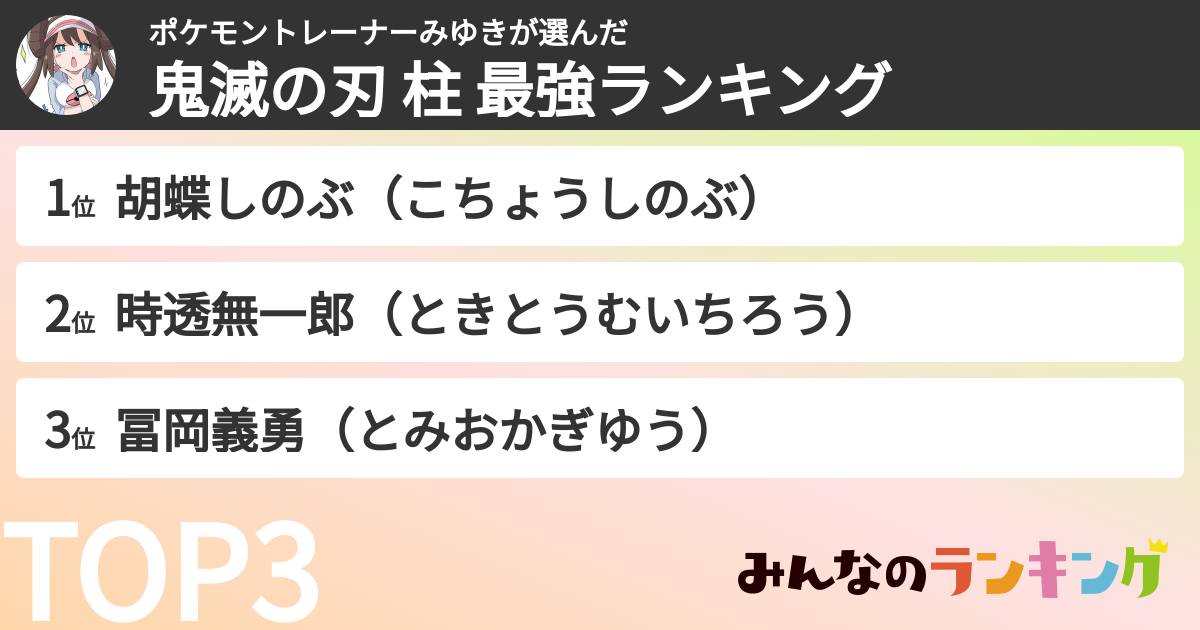 ポケモントレーナーみゆきさんの「鬼滅の刃 柱 最強ランキング」
