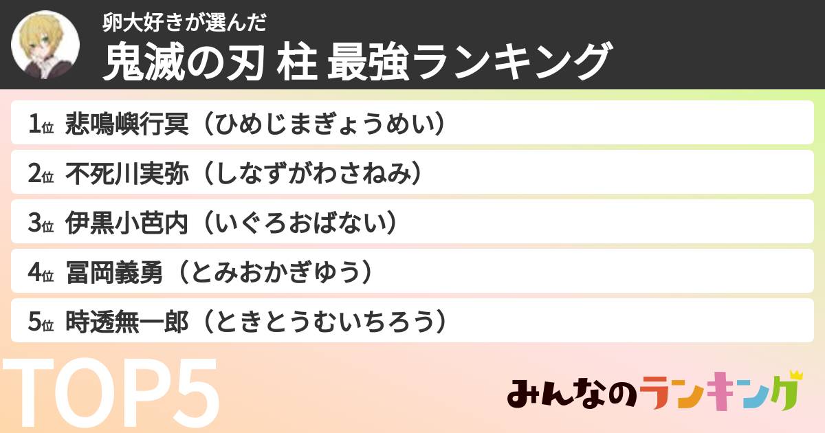 卵大好きさんの「鬼滅の刃 柱 最強ランキング」