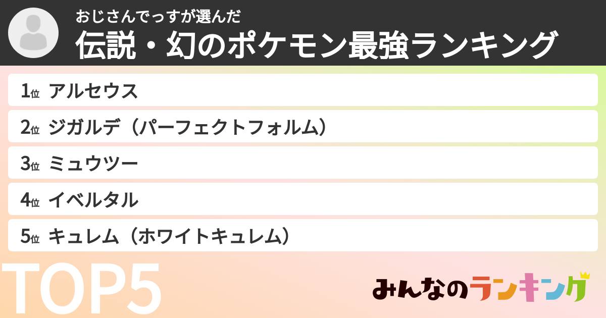 おじさんでっすさんの「伝説・幻のポケモン最強ランキング」