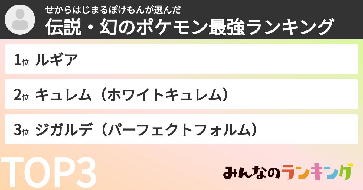 せからはじまるぽけもんさんの「伝説・幻のポケモン最強ランキング」