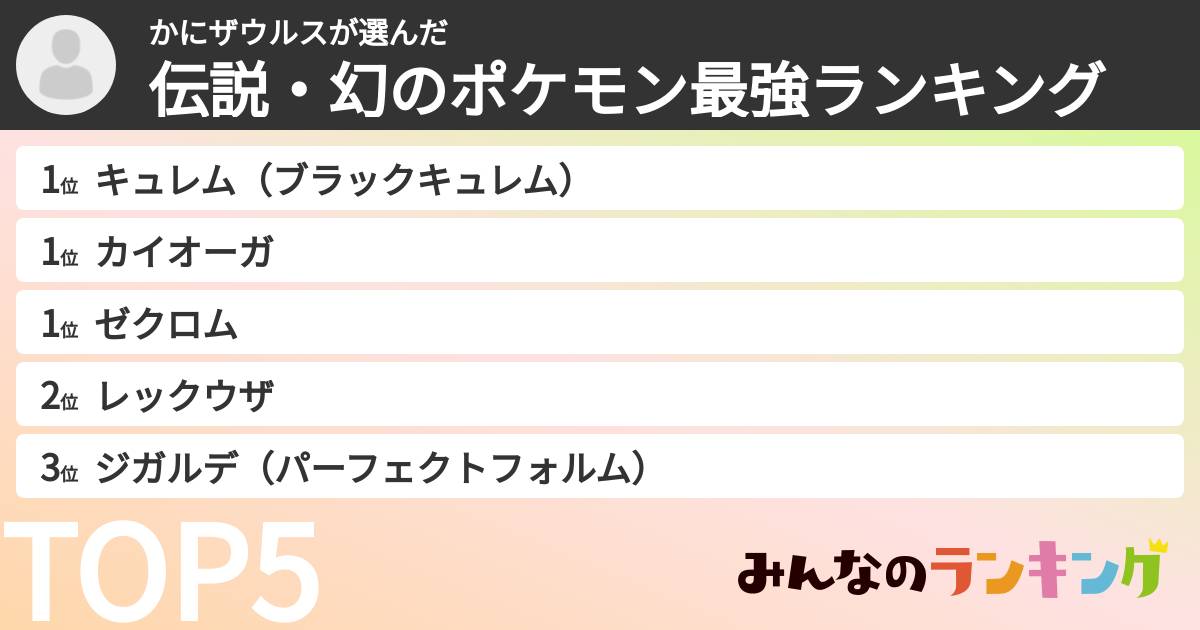 かにザウルスさんの「伝説・幻のポケモン最強ランキング」