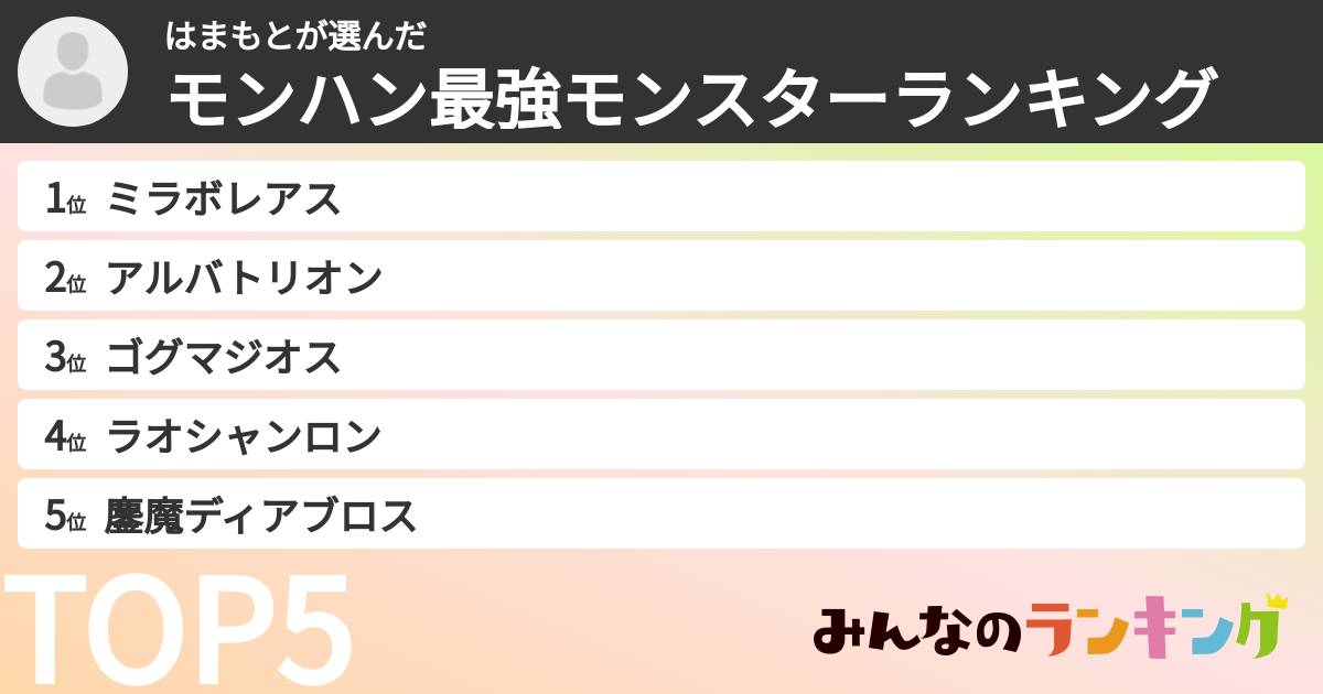 はまもとさんの「モンハン最強モンスターランキング」