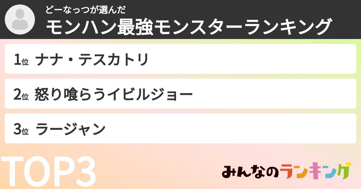 どーなっつさんの「モンハン最強モンスターランキング」