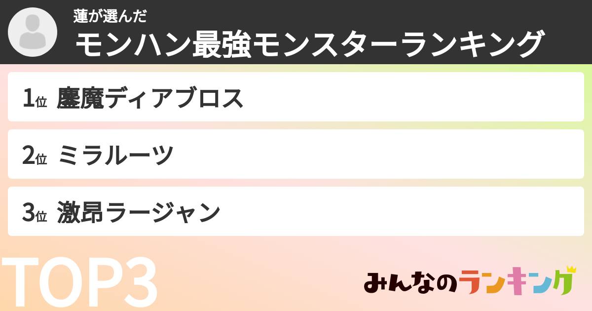 蓮さんの「モンハン最強モンスターランキング」