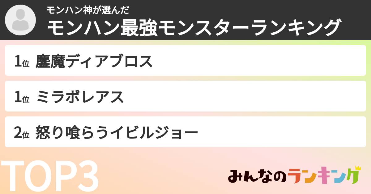 モンハン神さんの「モンハン最強モンスターランキング」