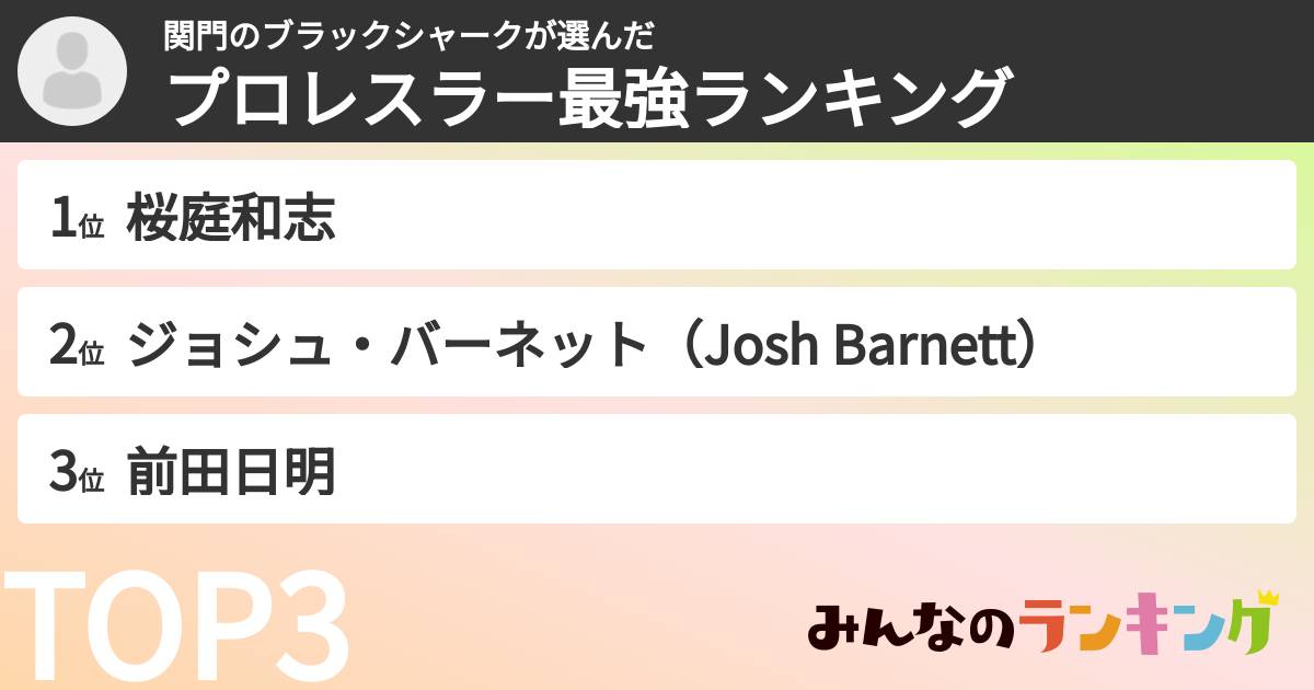 関門のブラックシャークさんの「プロレスラー最強ランキング」