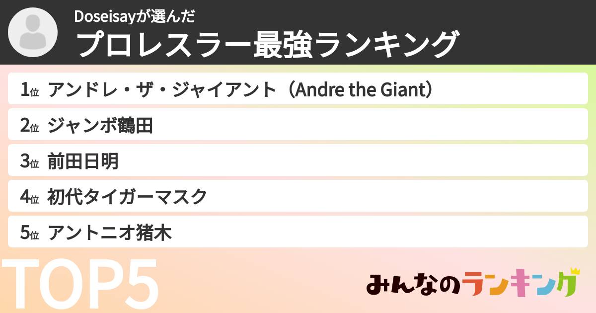 Doseisayさんの「プロレスラー最強ランキング」