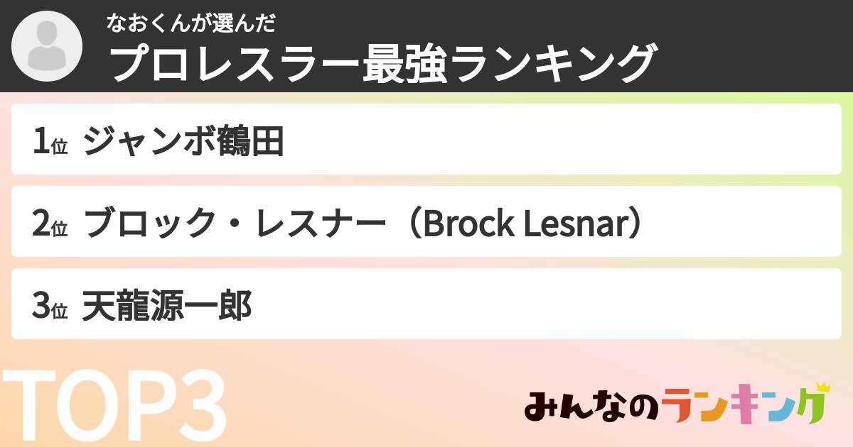 なおくんさんの「プロレスラー最強ランキング」