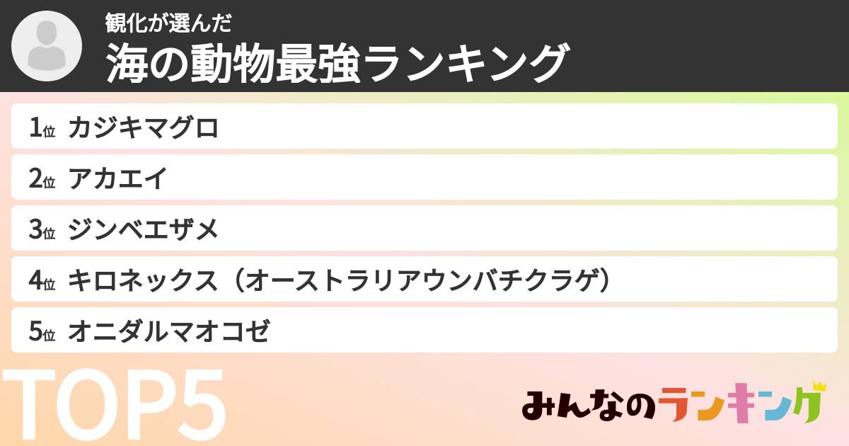観化さんの「海の動物最強ランキング」