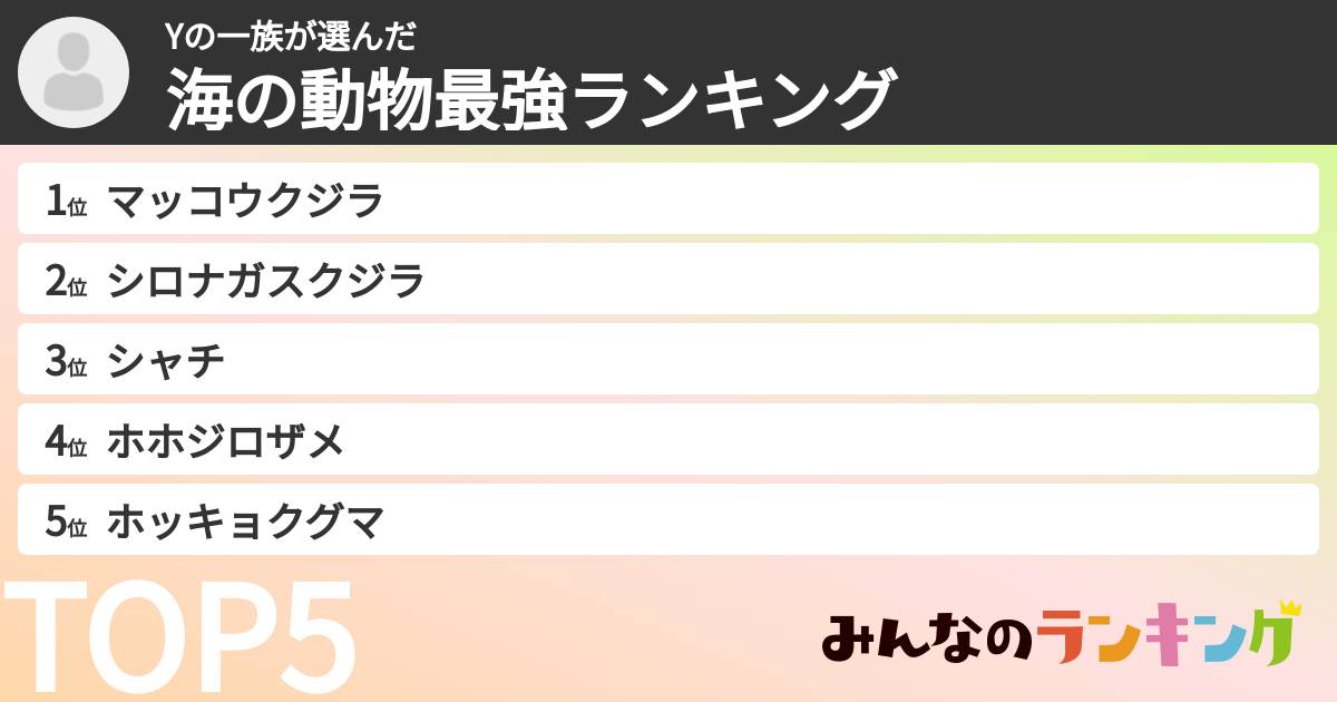 Yの一族さんの「海の動物最強ランキング」