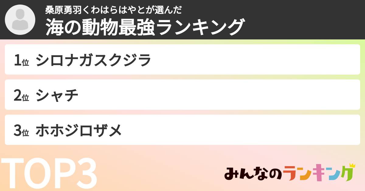 桑原勇羽くわはらはやとさんの「海の動物最強ランキング」
