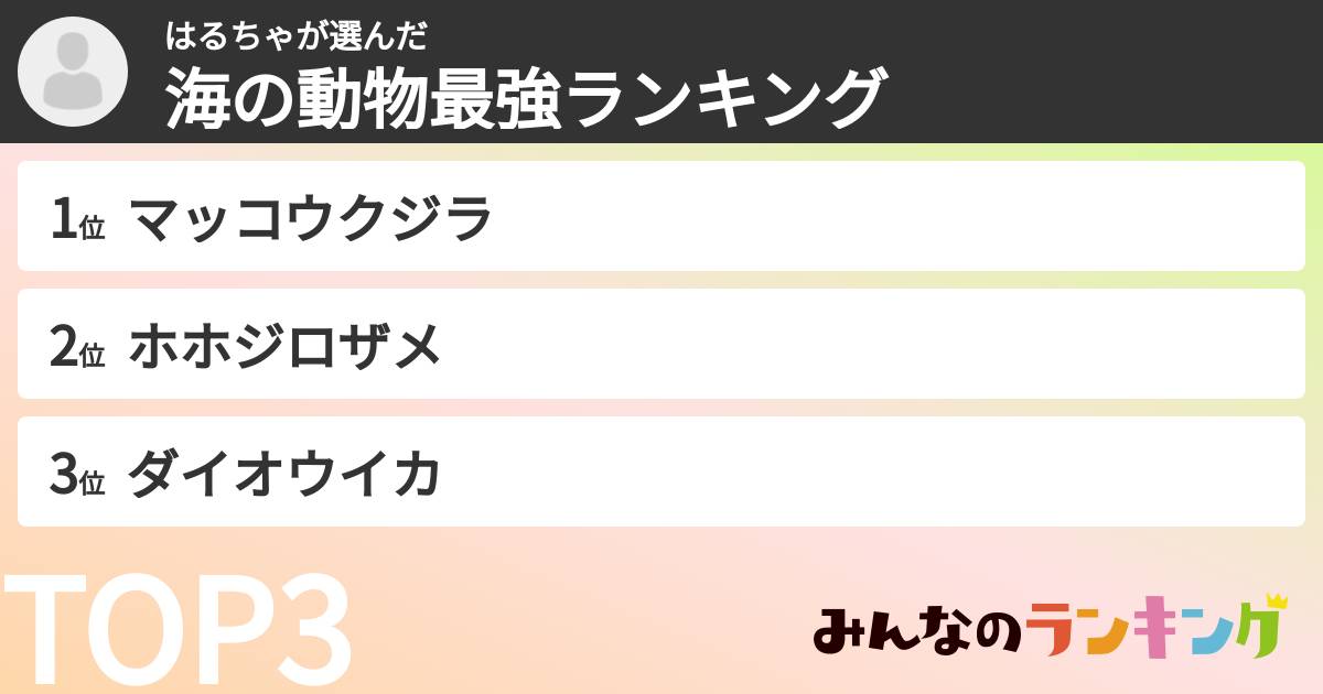 はるちゃさんの「海の動物最強ランキング」