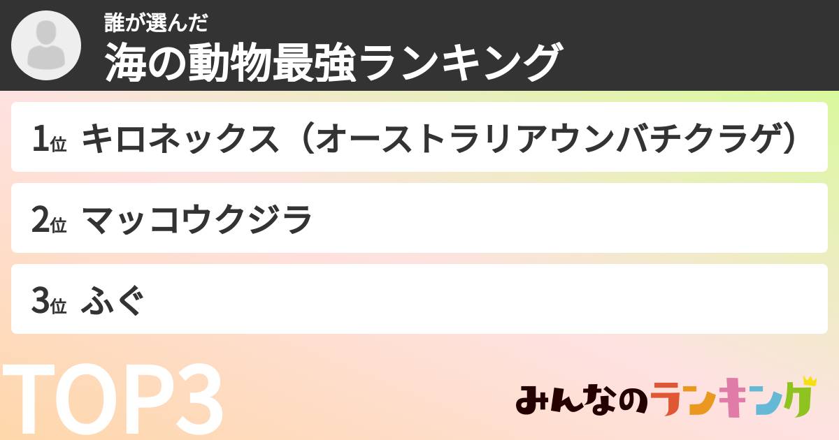 誰さんの「海の動物最強ランキング」