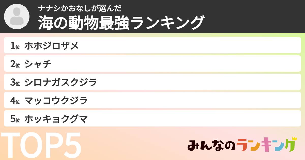 ナナシかおなしさんの「海の動物最強ランキング」