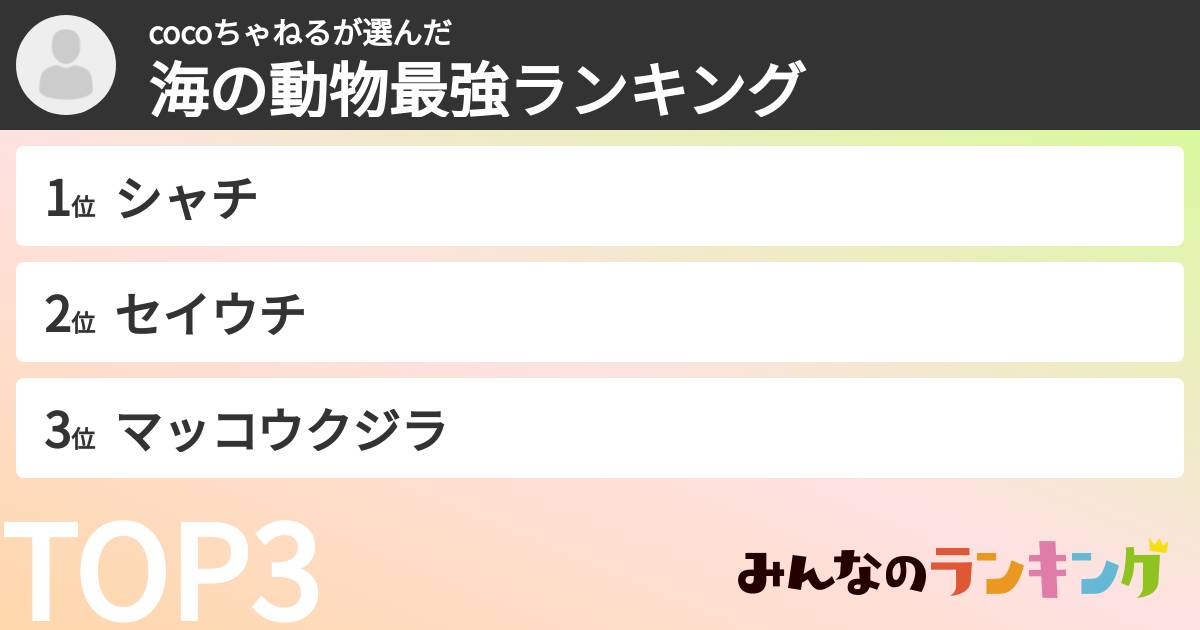 cocoちゃねるさんの「海の動物最強ランキング」