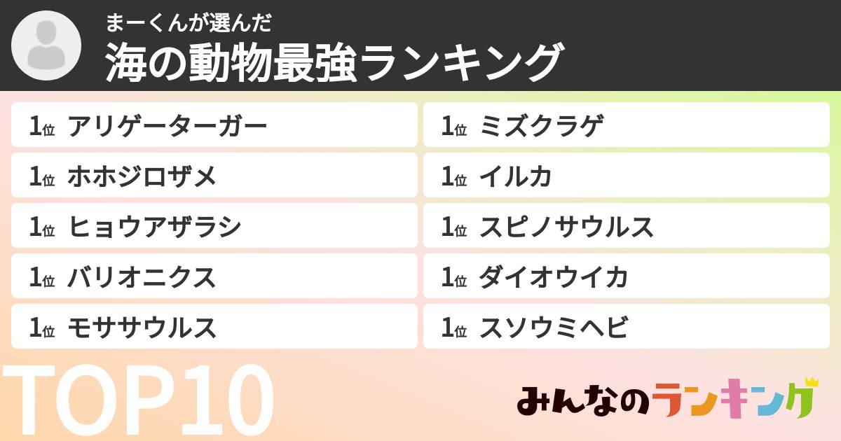 まーくんさんの「海の動物最強ランキング」