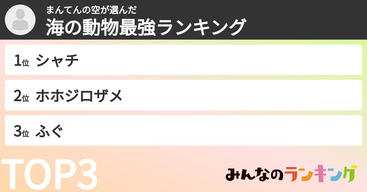 まんてんの空さんの「海の動物最強ランキング」