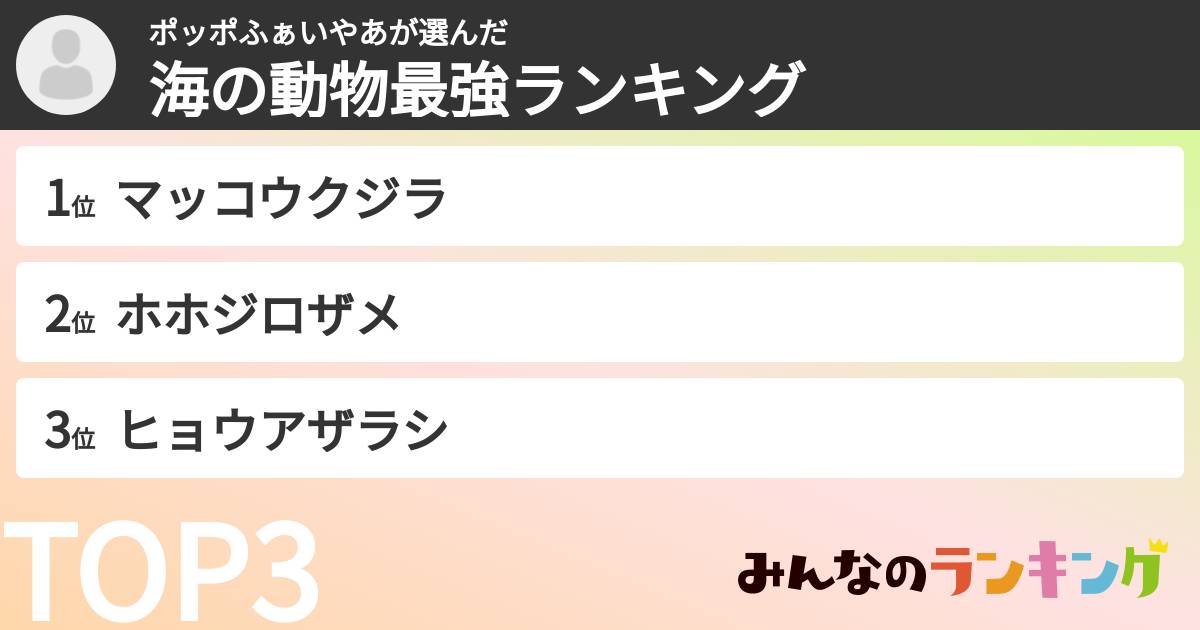 ポッポふぁいやあさんの「海の動物最強ランキング」