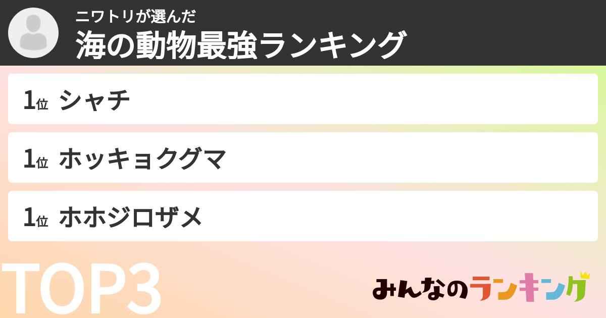 ニワトリさんの「海の動物最強ランキング」