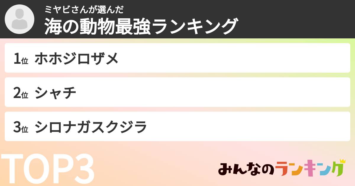 ミヤビさんさんの「海の動物最強ランキング」