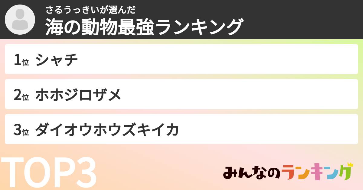 さるうっきいさんの「海の動物最強ランキング」