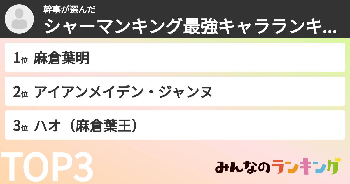 幹事さんの「シャーマンキング最強キャラランキング」