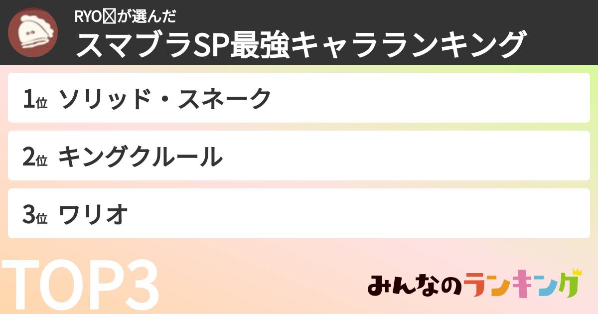 RYOⅡさんの「スマブラSP最強キャラランキング」