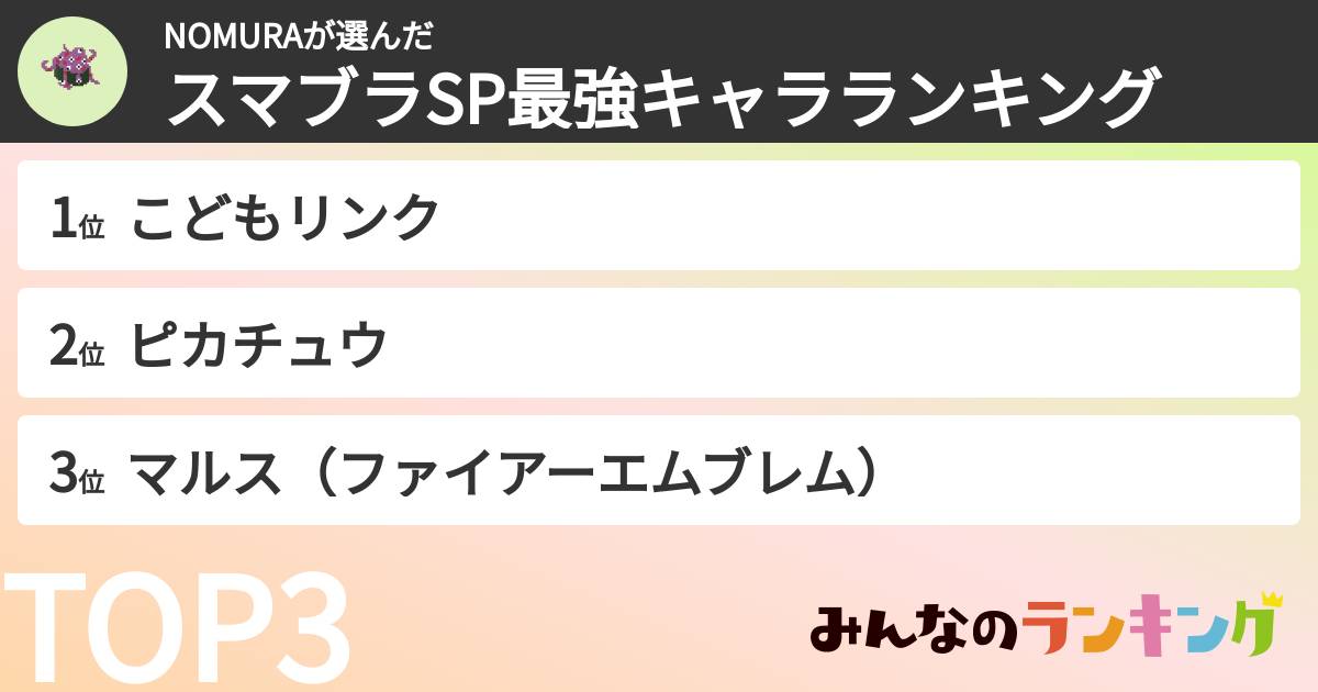 NOMURAさんの「スマブラSP最強キャラランキング」