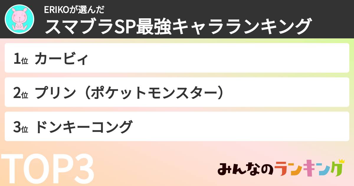 ERIKOさんの「スマブラSP最強キャラランキング」