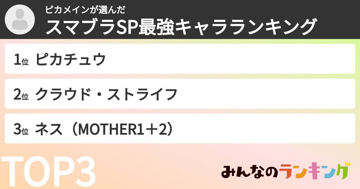 ピカメインさんの「スマブラSP最強キャラランキング」
