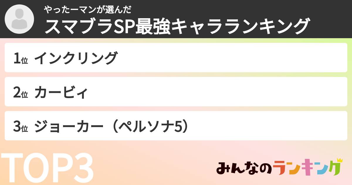 やったーマンさんの「スマブラSP最強キャラランキング」