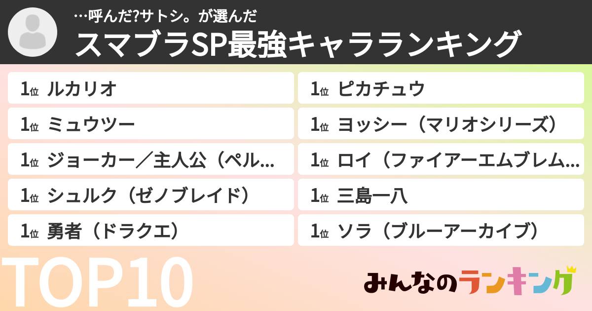 …呼んだ?サトシ。さんの「スマブラSP最強キャラランキング」
