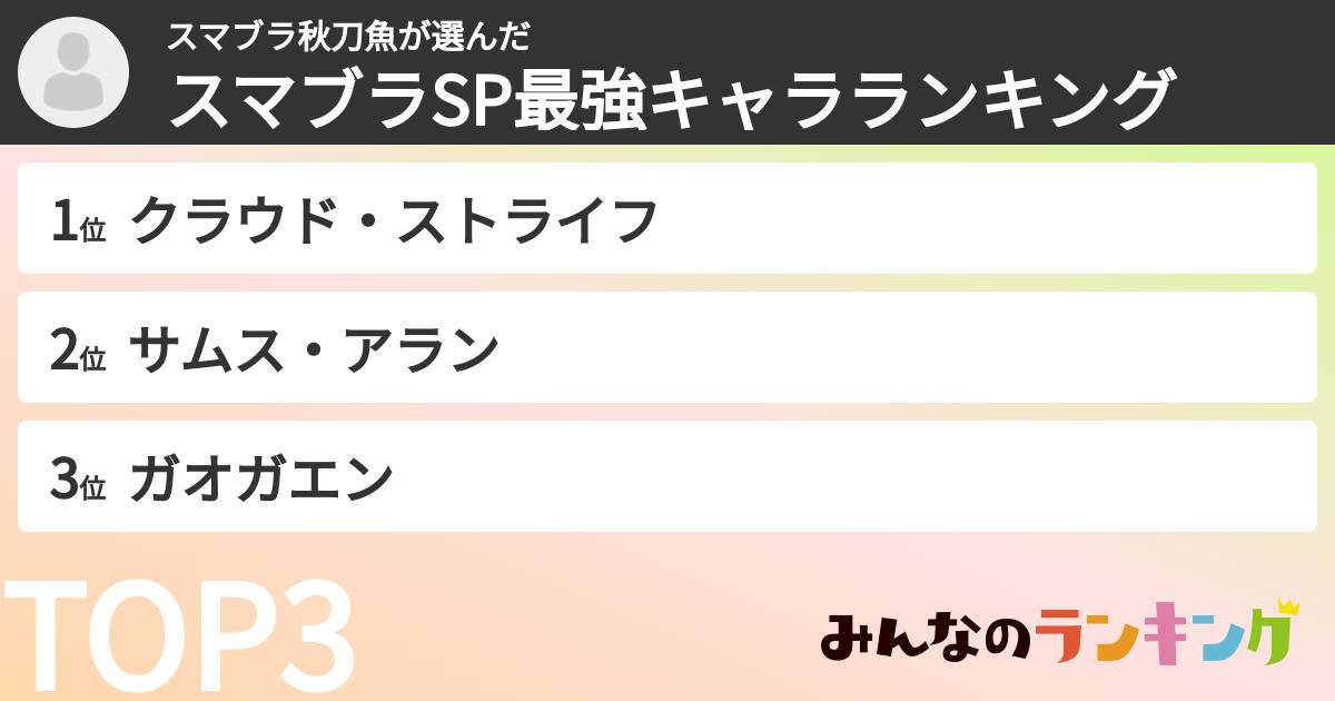 スマブラ秋刀魚さんの「スマブラSP最強キャラランキング」