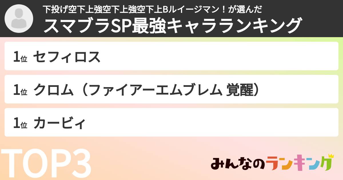 下投げ空下上強空下上強空下上Bルイージマン!さんの「スマブラSP最強キャラランキング」