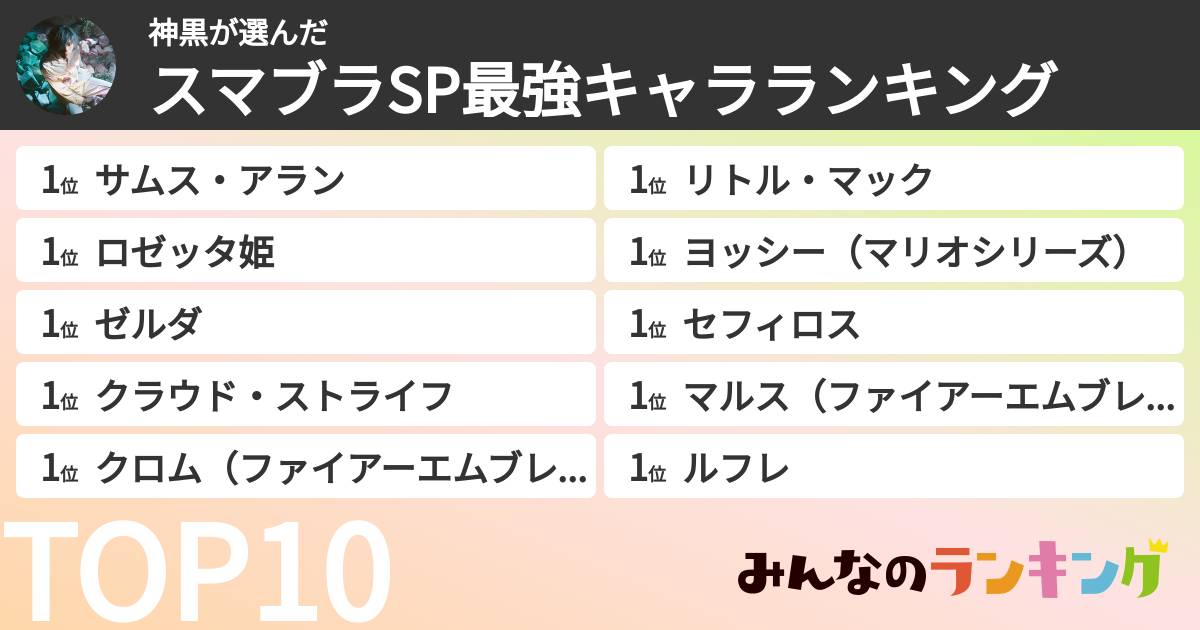 神黒さんの「スマブラSP最強キャラランキング」