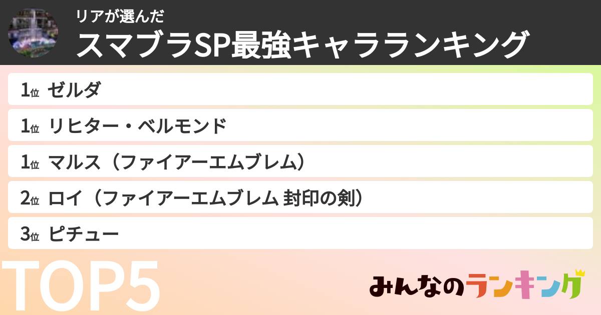 リアさんの「スマブラSP最強キャラランキング」